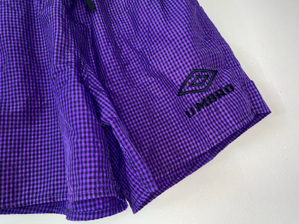 Vintage Umbro Shorts Mens M Purple Checkered Made In USA Soccer Drawstring 90s